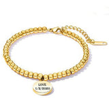 Stainless Steel Beaded Bracelets for Women Adjustable Engrave Jewelry