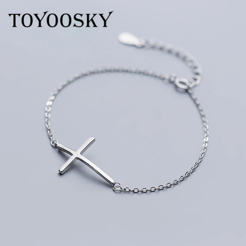 925 Silver Cross Charm Bracelet Faith Christian Bangle