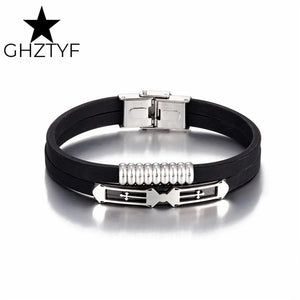 Double Layer Silicon Bracelet Stainless Steel Bangle