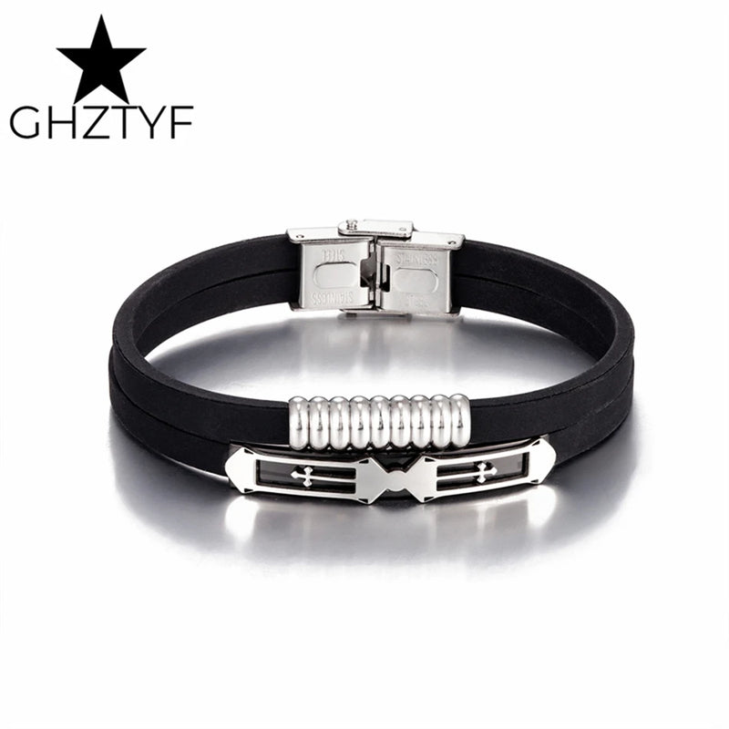 Double Layer Silicon Bracelet Stainless Steel Bangle