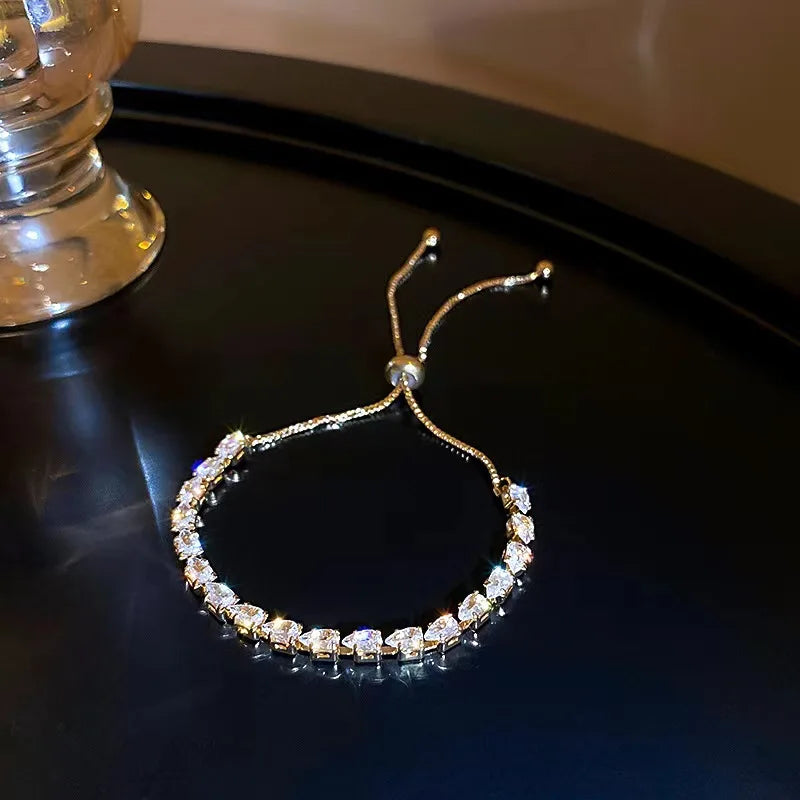 CZ Tennis Bracelet Water-drop Zircon Adjustable Chain Bracelet
