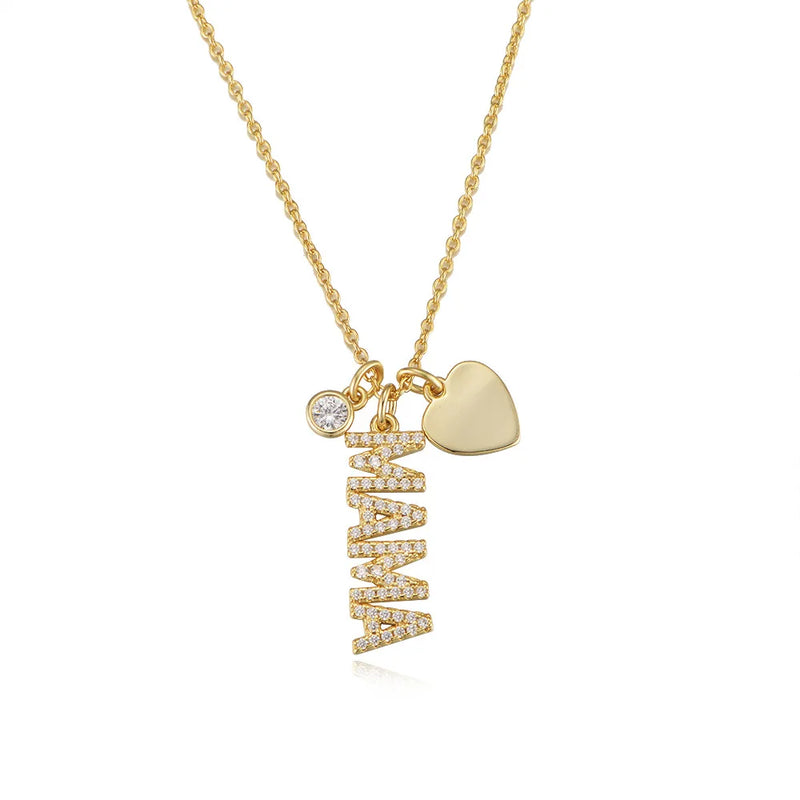 Heart MAMA Letter Pendant Necklace 925 Sterling Silver