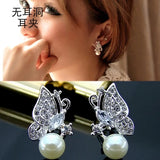 Charm Clip on Earring Simulated Pearl Crystal Wedding Jewelry