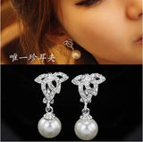 Charm Clip on Earring Simulated Pearl Crystal Wedding Jewelry