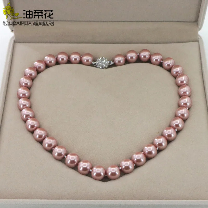 12mm Shell Pearl Beads Necklace Magnet Clasp Christmas Gift AAA