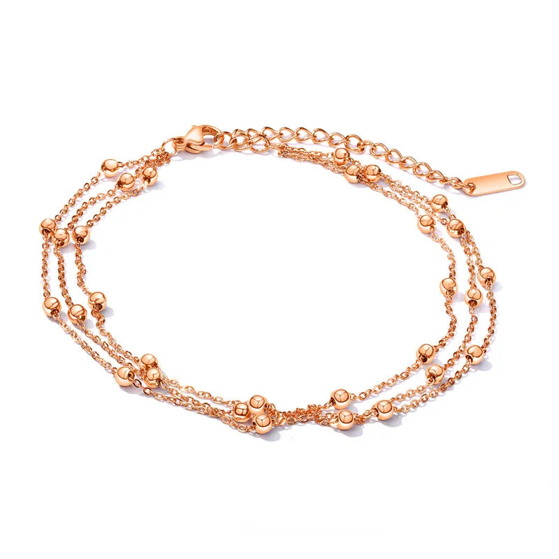 Women's Charm Stainless Steel Beads Anklets Rose Foot Jewelry Gift
