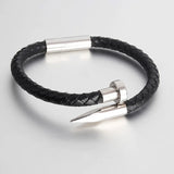 Men's Charm Nail Bracelet Leather Rope Stainless Steel Magnet