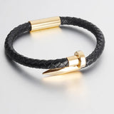 Men's Charm Nail Bracelet Leather Rope Stainless Steel Magnet