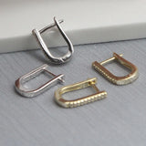 925 Silver Hoop Earrings with Zircon Studs, Party Jewelry 9.5x15mm