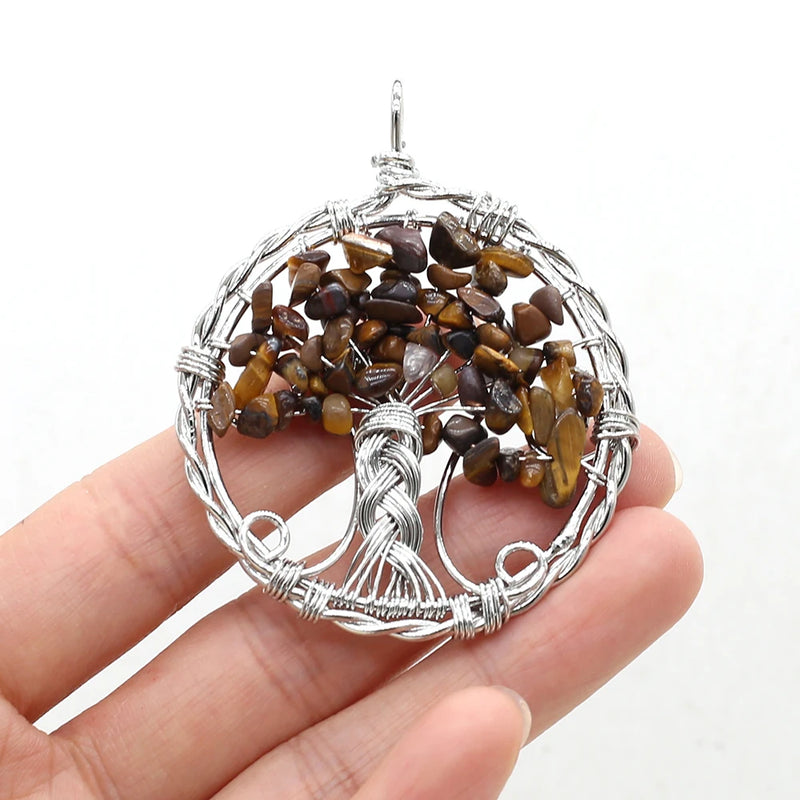 Tree of Life Gravel Pendant Chakra Reiki Healing Stone for DIY Necklace