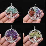 Tree of Life Gravel Pendant Chakra Reiki Healing Stone for DIY Necklace