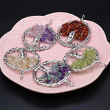 Tree of Life Gravel Pendant Chakra Reiki Healing Stone for DIY Necklace
