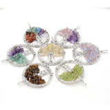 Tree of Life Gravel Pendant Chakra Reiki Healing Stone for DIY Necklace