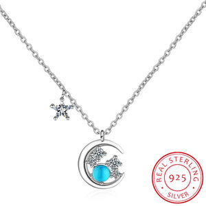 925 Silver Moon Star Necklace Zirconia Choker