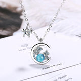 925 Silver Moon Star Necklace Zirconia Choker