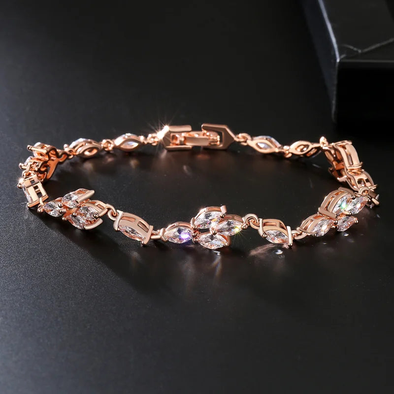 Zirconia Leaf Bracelet Women Horse Eye Zircon Chain Jewelry