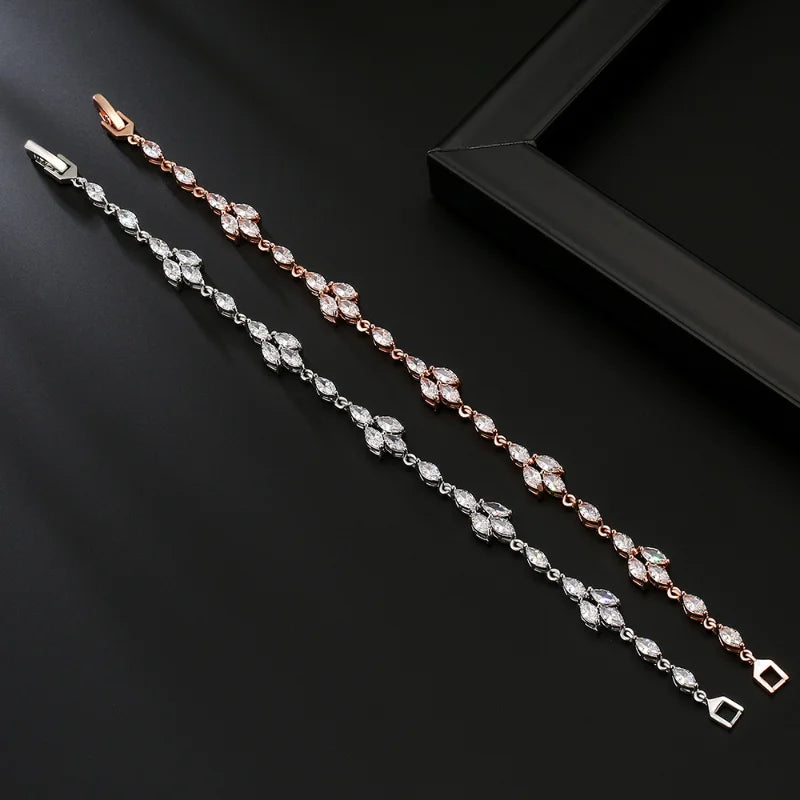 Zirconia Leaf Bracelet Women Horse Eye Zircon Chain Jewelry