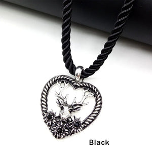 Elk Deer Pendant Necklace Vintage Multicolor Rope Oktoberfest Jewelry