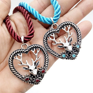 Elk Deer Pendant Necklace Vintage Multicolor Rope Oktoberfest Jewelry