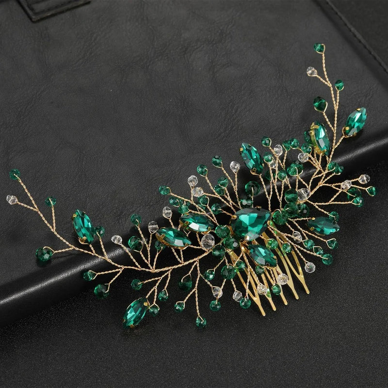 Rhinestone Green Hair Combs Tiara Headwear Hair Clip