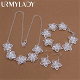 Flowers 925 Silver Jewelry Set for Women Christmas Party
