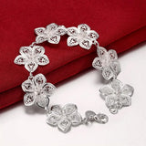 Flowers 925 Silver Jewelry Set for Women Christmas Party