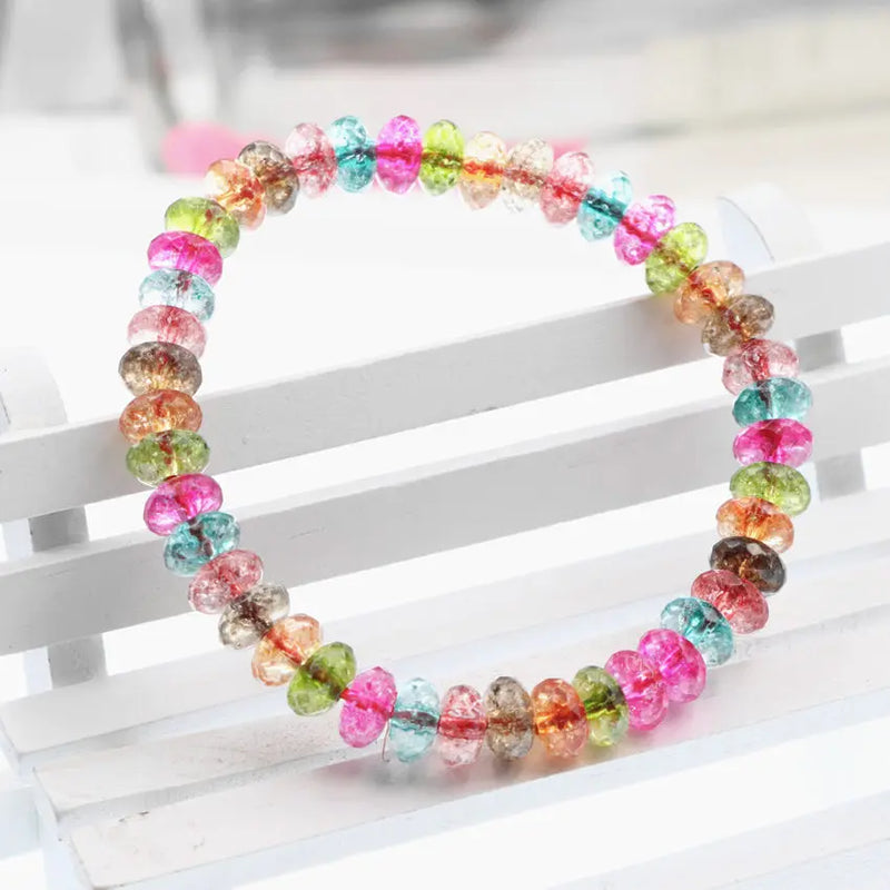 Tourmaline Crystal Flower Beads Bracelet Bangle for Women