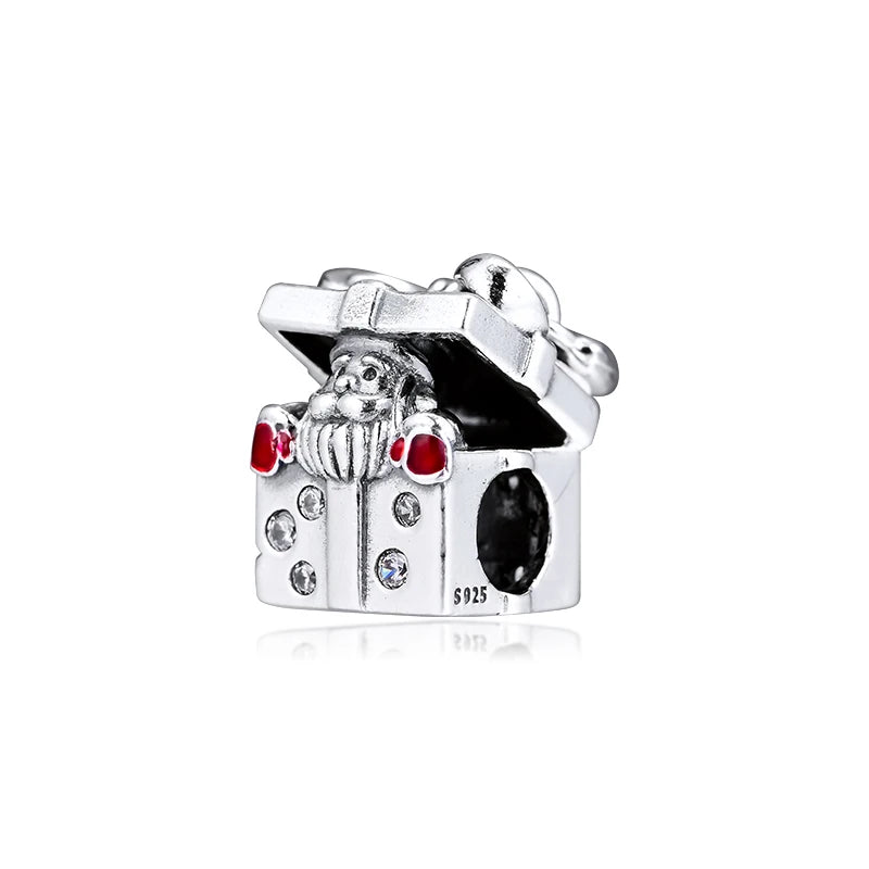 Santa in a Giftbox Charm 925 Silver Jewelry For Woman