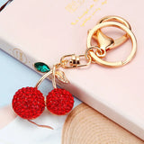 Cherry Keychains Leaves Crystal Charm Purse Handbag Car Key Keyring Accessories
