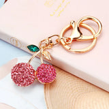 Cherry Keychains Leaves Crystal Charm Purse Handbag Car Key Keyring Accessories