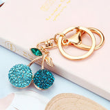Cherry Keychains Leaves Crystal Charm Purse Handbag Car Key Keyring Accessories