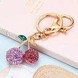 Cherry Keychains Leaves Crystal Charm Purse Handbag Car Key Keyring Accessories