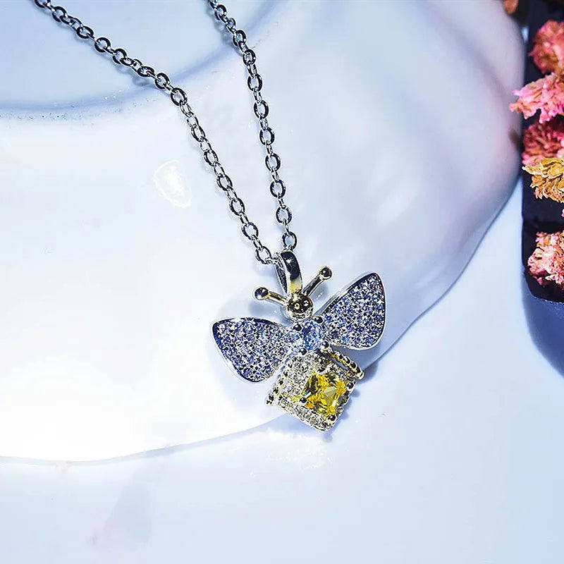 Pink Crystal Citrine Zircon Diamond Pendant Necklace Silver Jewelry