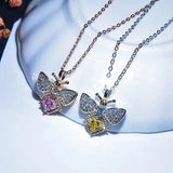 Pink Crystal Citrine Zircon Diamond Pendant Necklace Silver Jewelry