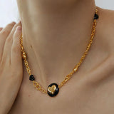 Agate Heart Charm Choker Necklace for Women 18K Plated