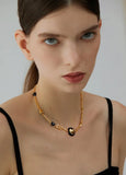 Agate Heart Charm Choker Necklace for Women 18K Plated