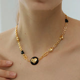 Agate Heart Charm Choker Necklace for Women 18K Plated
