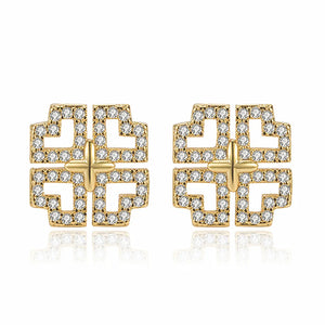 Clover Crystal Zircon Diamonds Gemstones Stud Earrings for Women