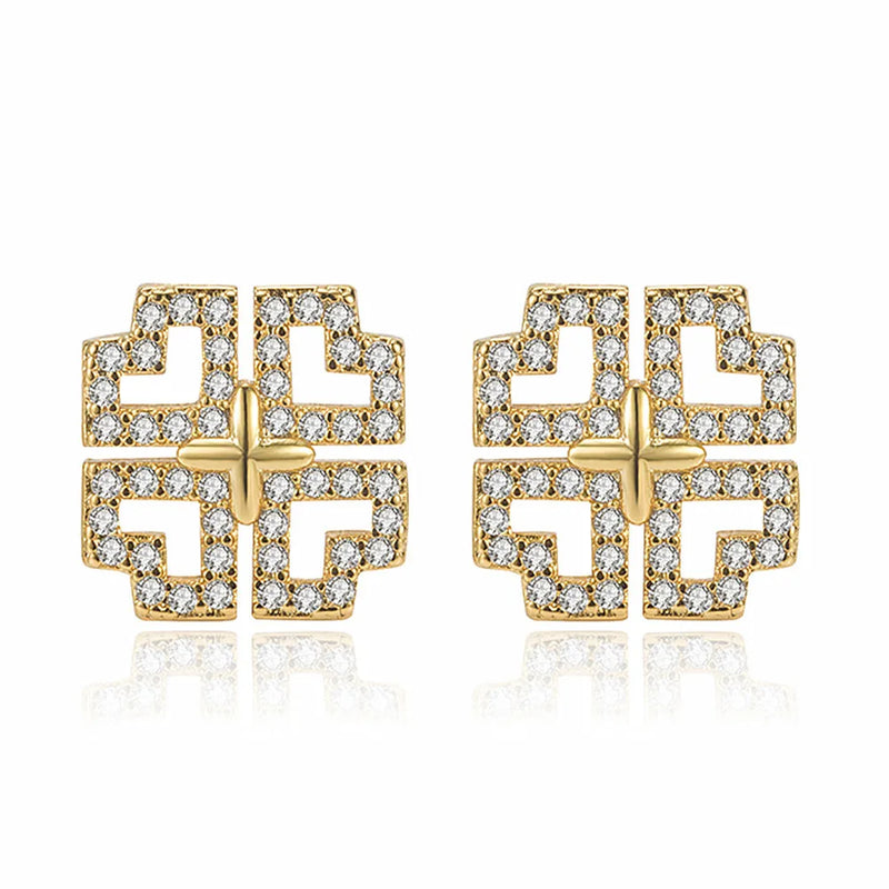 Clover Crystal Zircon Diamonds Gemstones Stud Earrings for Women