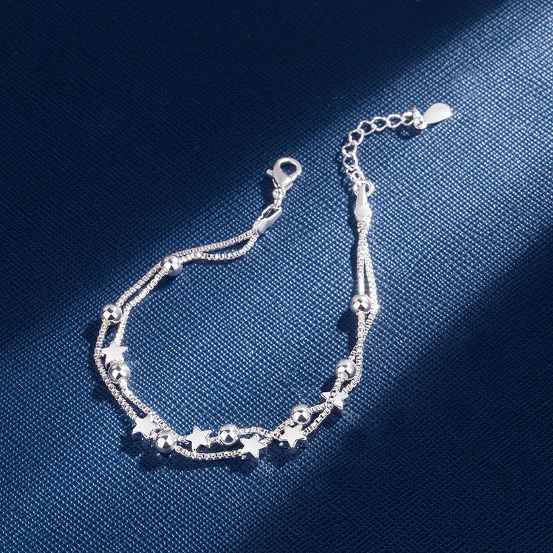 Stars Layered Stackable Chain Bracelets Silver Jewelry Accessories