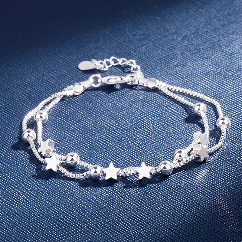 Stars Layered Stackable Chain Bracelets Silver Jewelry Accessories