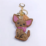 Chihuahua Dog Crystal Keychain Bag Accessories Women Keyring Jewelry