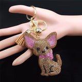 Chihuahua Dog Crystal Keychain Bag Accessories Women Keyring Jewelry