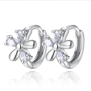 925 Silver CZ Plum blossom Hoop Earrings For Women Girl Piercing Huggie