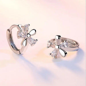 925 Silver CZ Plum blossom Hoop Earrings For Women Girl Piercing Huggie