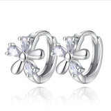 925 Silver CZ Plum blossom Hoop Earrings For Women Girl Piercing Huggie