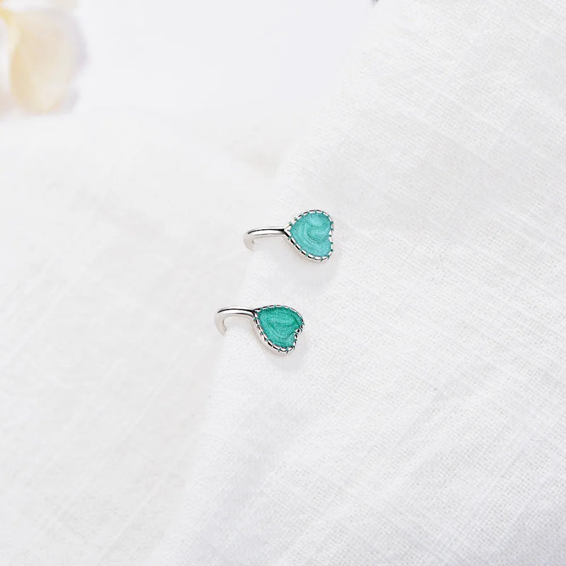 Childer 925 Silver Pink Green Enamel Heart Clip Earring For Baby Girl