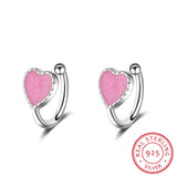 Childer 925 Silver Pink Green Enamel Heart Clip Earring For Baby Girl