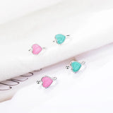 Childer 925 Silver Pink Green Enamel Heart Clip Earring For Baby Girl