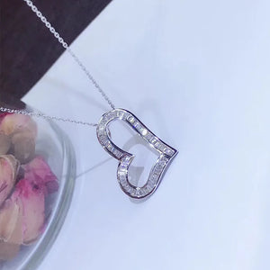 925 Silver Heart Zircon Stone Pendant Necklace For Women